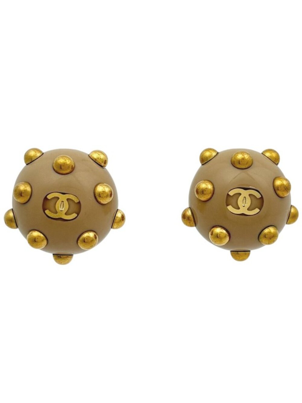 Chanel Earrings CC Logo Plastic Gold Beige